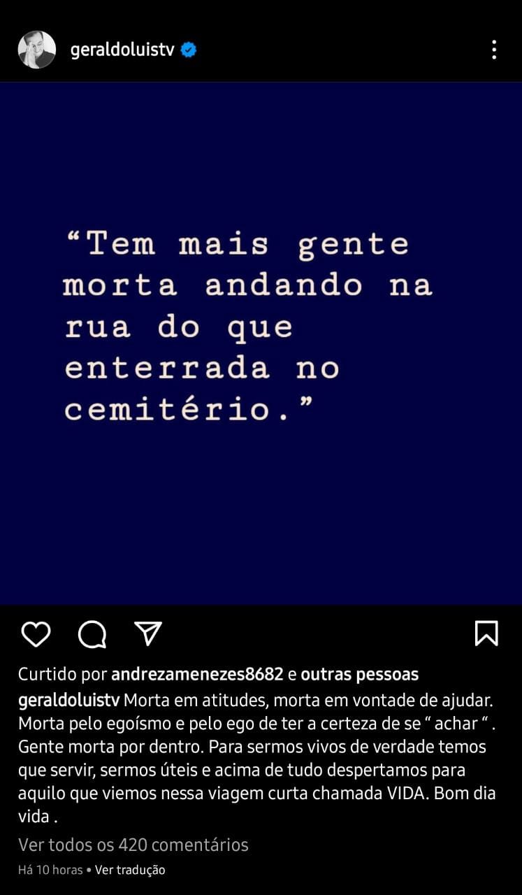 Publicação de Geraldo Luís (Foto: Reprodução/Instagram)