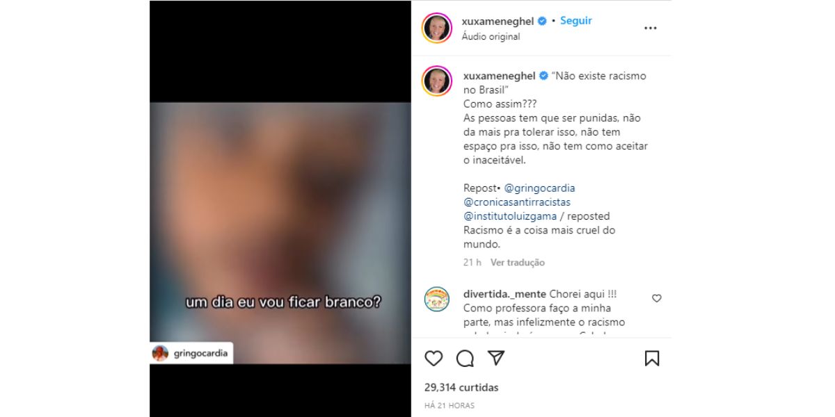 Xuxa publica vídeo sobre caso de racismo