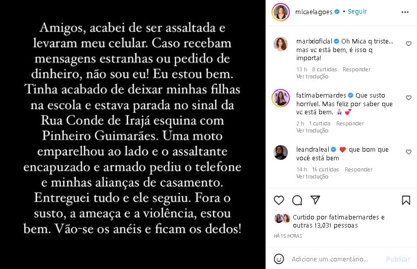 Apresentadora da Globo tomou um grande susto (Foto: Reprodução/ Instagram)