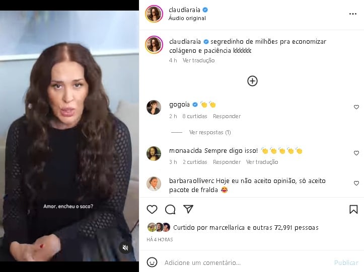 Grávida aos 55 anos, Claudia Raia mandou recado em vídeo (Foto: Repridução/ Instagram)