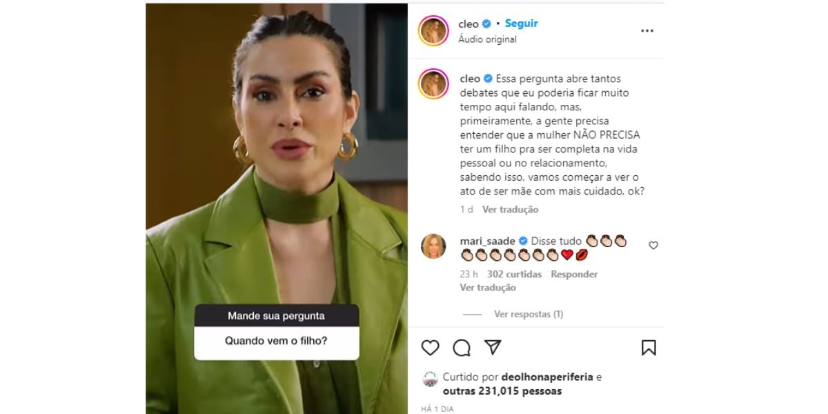 Cleo fala sobre maternidade