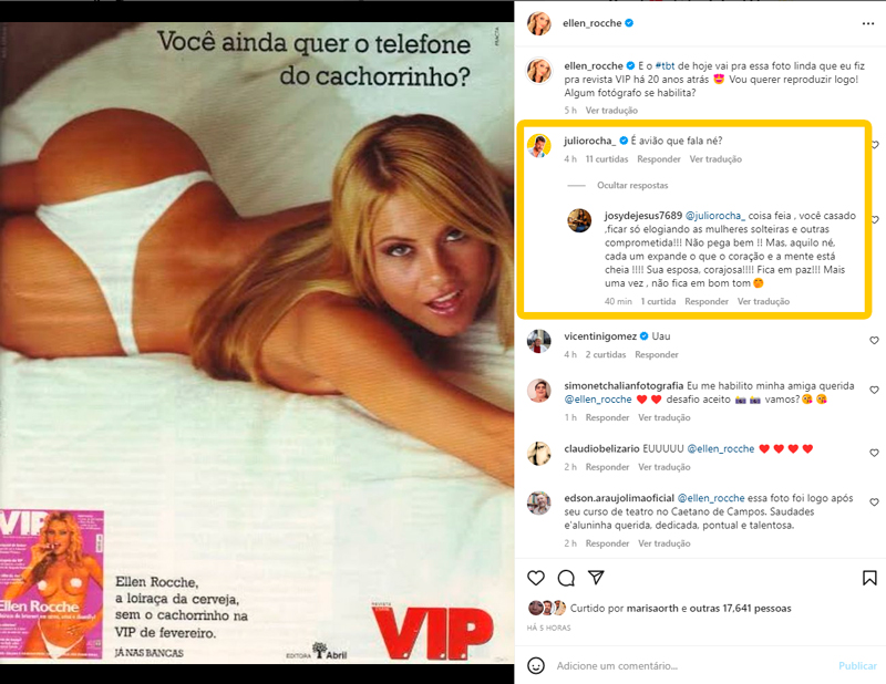 Post de Ellen Rocche comentado por Julio Rocha (Foto: Reprodução/Instagram)