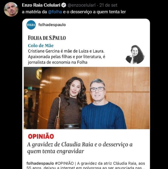 Enzo Celulari sai em defesa de Claudia Raia após atriz ser atacada na web - Foto: Reprodução