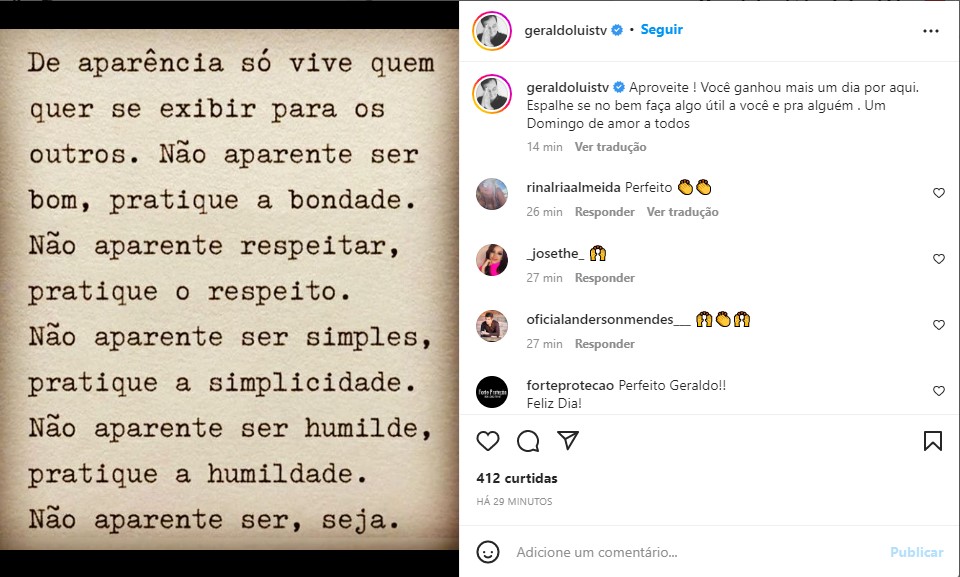 Geraldo Luís faz reflexão impactante nas redes sociais - Foto: Reprodução