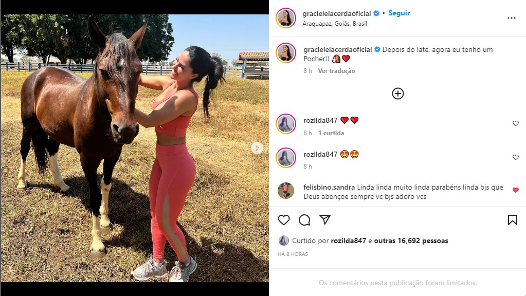 Graciele Lacerda ganha cavalo de presente de Zezé Di Camargo - Foto: Reprodução