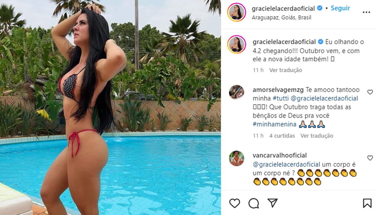 Graciele Lacerda, mulher de Zezé Di Camargo, assume idade vindoura e mostra corpassoaos quase 42 