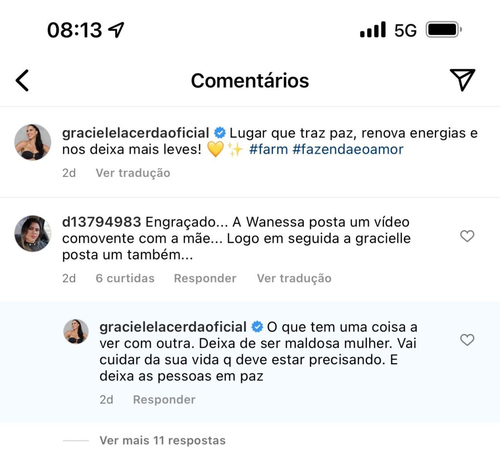 De acordo com Graciele Lacerda, pessoas precisam cuidar mais da vida própria (Reprodução) 