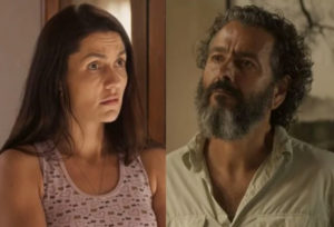 Zefa (Paula Barbosa) tentará alertar José Leôncio (Marcos Palmeira) sobre Solano (Rafa Sieg) em Pantanal e se dará mal (Foto: Reprodução / Globo)