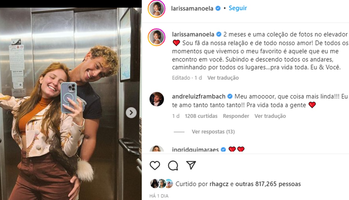 Larissa Manoela comemora 2 meses com André Luiz Frambach 