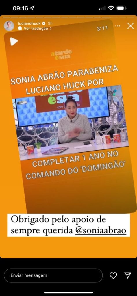 De acordo com Luciano Huck, Sonia Abrão sempre o apoiou (Reprodução)