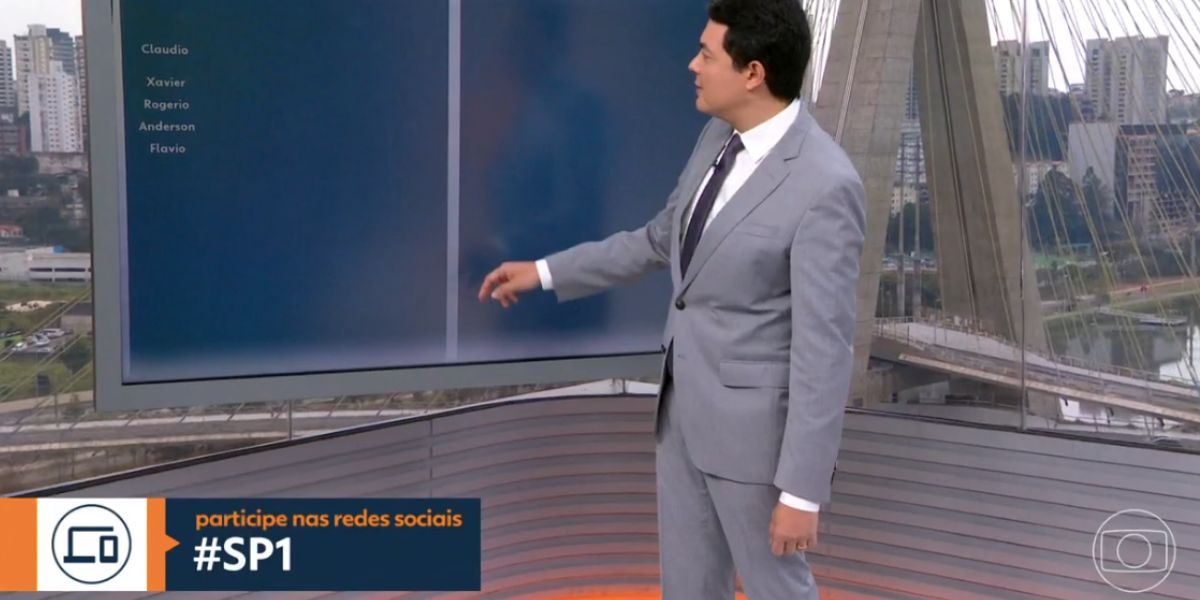 Alan Severiano lida com pane no telão ao ler mensagens de telespectadores (Reprodução) 