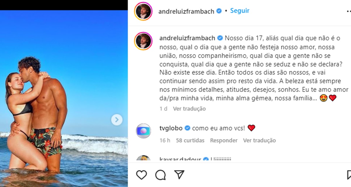 O namorado de Larissa Manoela, André Luiz Frambach, abre o coração à amada