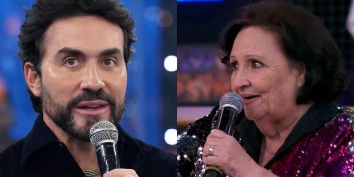 Padre Fábio de Melo e Dona Déa quando participavam do Domingão com Huck na Globo (Reprodução)