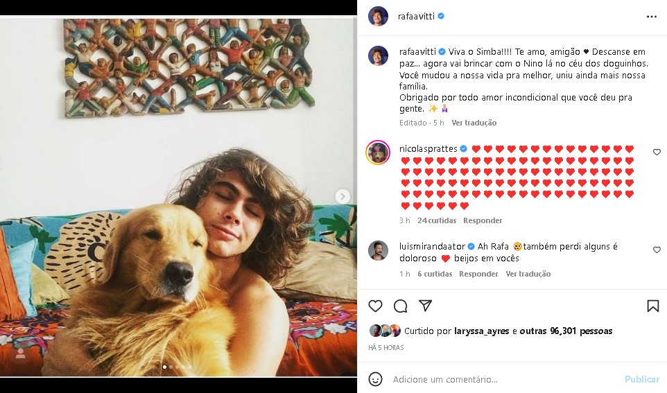 Rafael Vitti se despediu do cachorro de estimação (Foto: Reprodução/ Instagram)