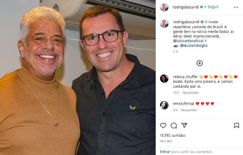 Rodrigo Bocardi surgiu com Lulu Santos e se declarou (Foto: Reprodução/ Instagram)