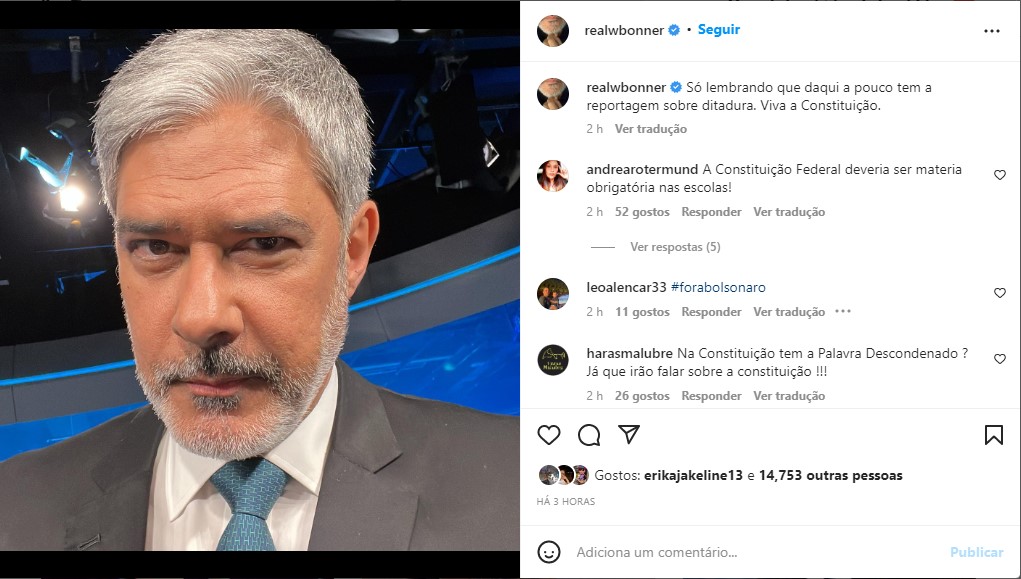 William Bonner divulga foto no Instagram e dá recado - Foto: Reprodução