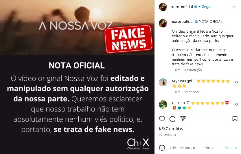 Xororó decidiu fazer um comunicado oficial e surpreendeu (Foto: Reprodução/ Instagram)