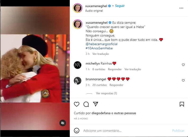 Xuxa Meneghel presta homenagem a Hebe Camargo - Foto: Reprodução