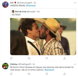 Internautas ficaram em polvorosa com beijo gay em Pantanal (Foto: Reprodução / Twitter)