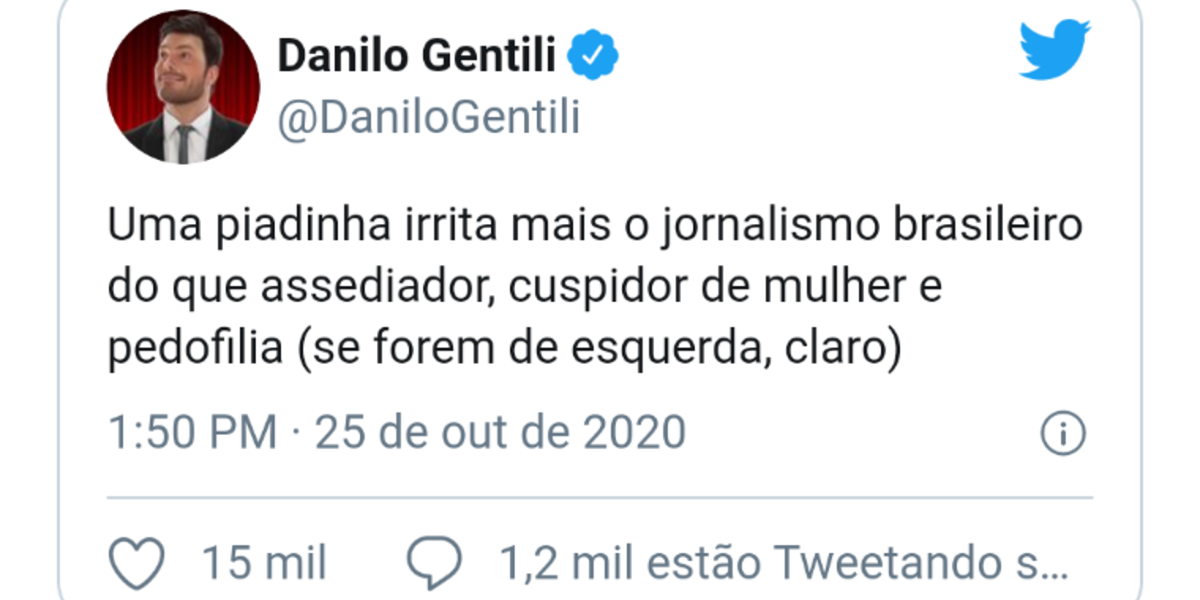 A postagem de Danilo Gentili via Twitter com indiretas a Marcius Melhem (Foto Reprodução/Twitter)