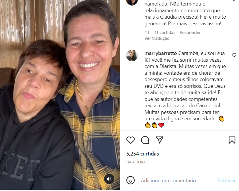 Vídeo aonde mostra a namorada de Cláudia Rodrigues explicando estado de saúde foi compartilhado nas redes sociais (Foto Reprodução/Instagram/Caras)