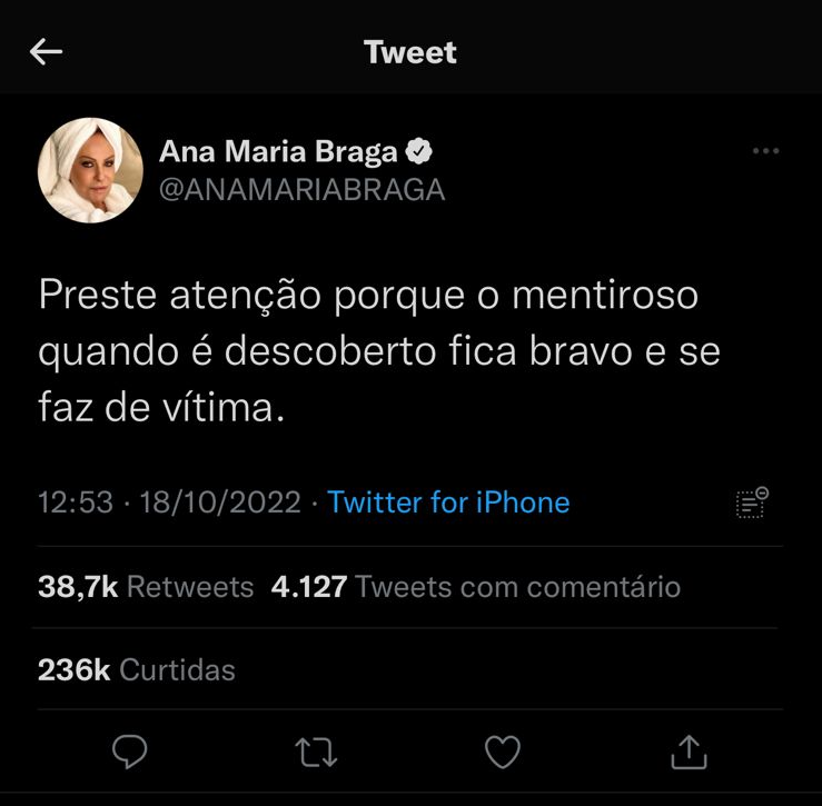 Publicação de Ana Maria (Foto: Reprodução/ Twitter)