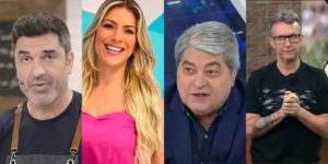 Os apresentadores da Band Edu Guedes, Renata Fan, Datena e Neto (Montagem: Reprodução Youtube)