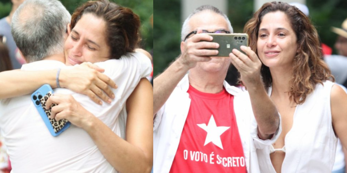 Camila Pitanga chora após votar (Foto: Agnews)