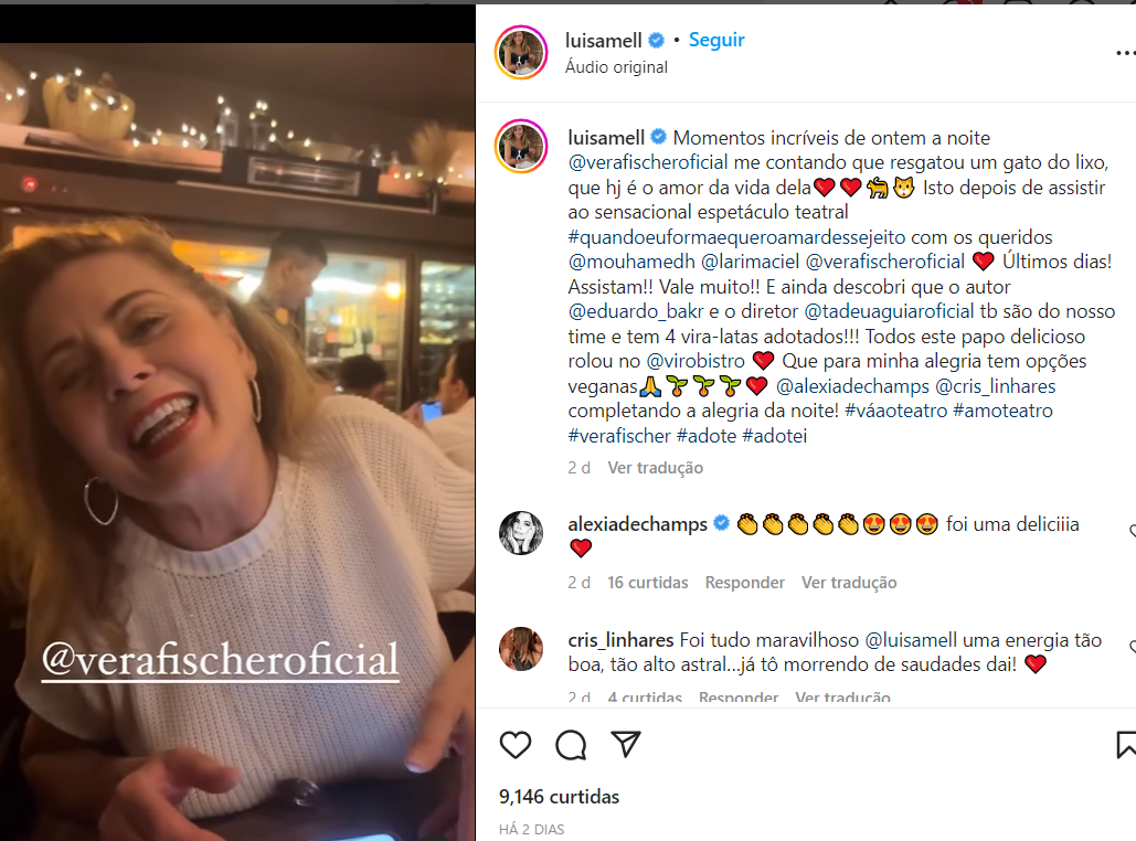 Luíza mell compartilha registro com Vera Fisher (Foto Reprodução/Instagram)