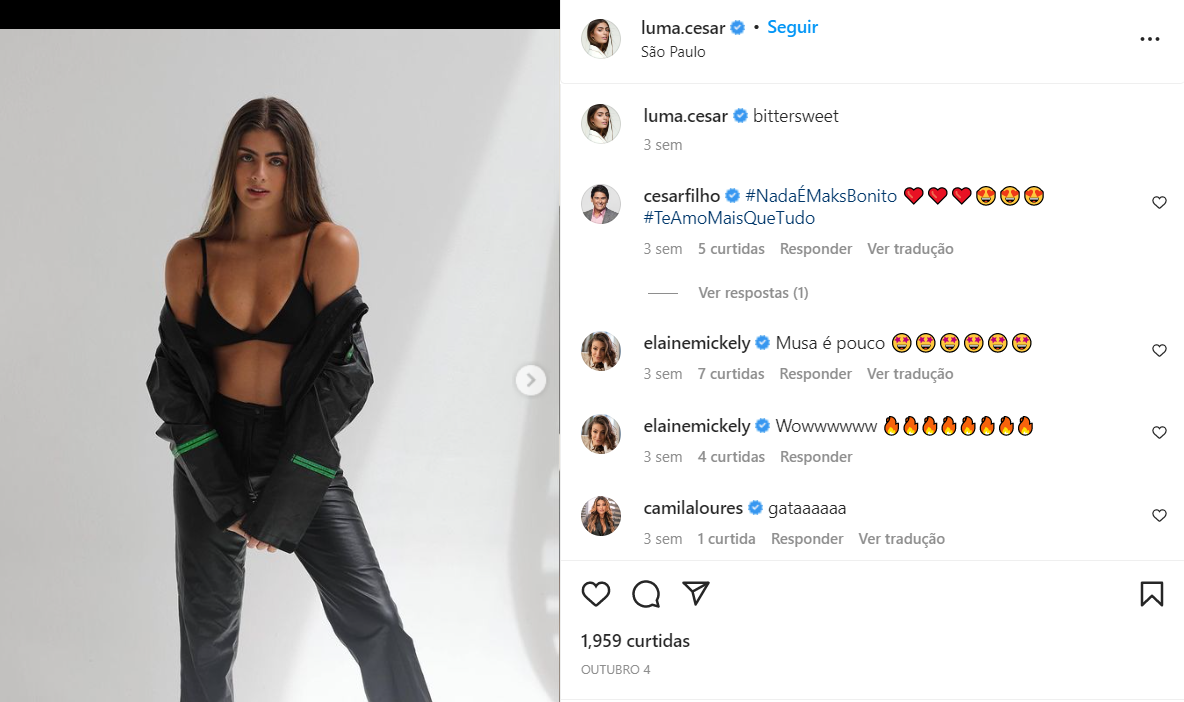 César Filho comenta a foto da filha pelas redes sociais (Foto Reprodução/Internet)