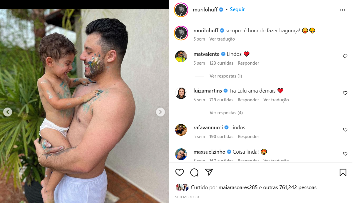 Murilo Huff compartilhou um momento com seu filho Léo nas redes sociais (Foto Reprodução/Instagram)