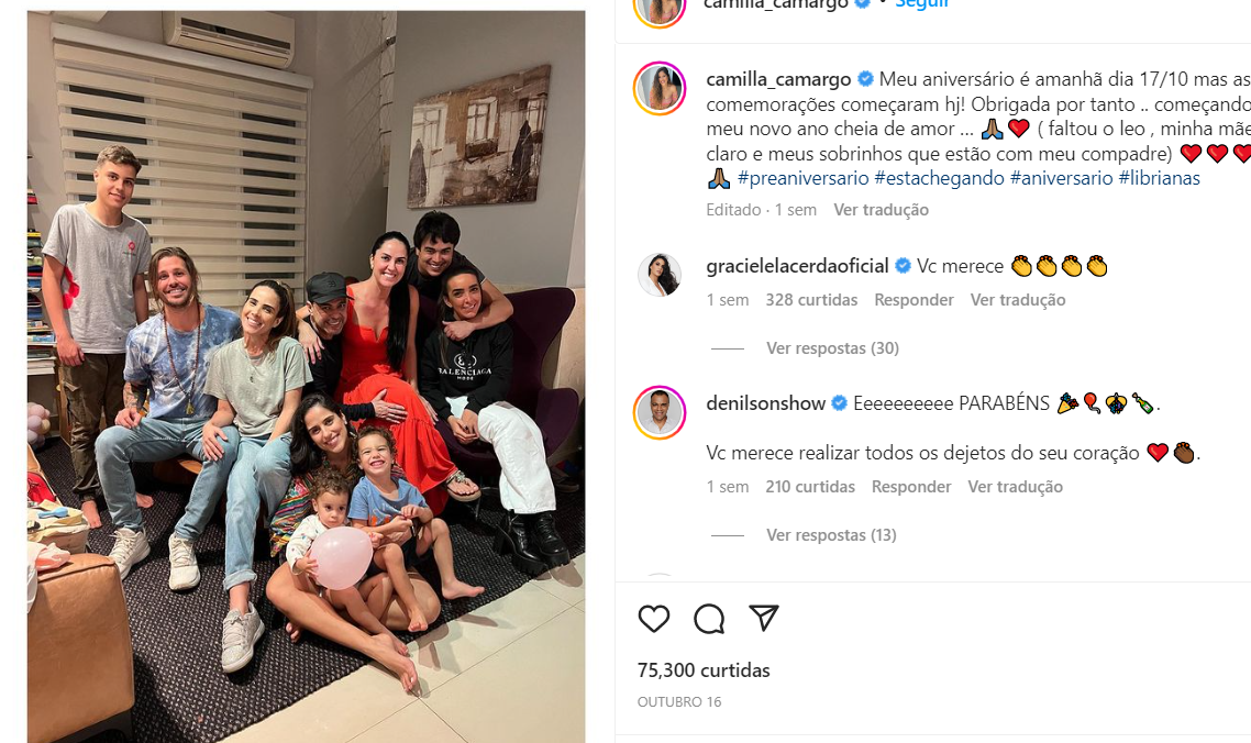 Postagem de Camilla Camargo, aonde mostra todo mundo no jantar de aniversário (Foto Reprodução/Instagram)