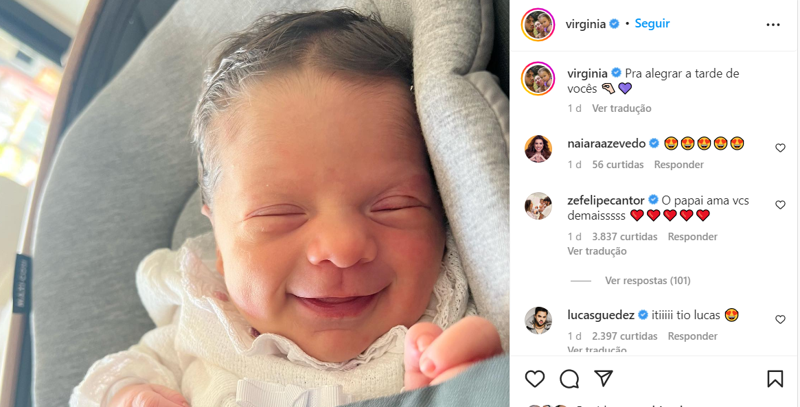 Filha de Virginia Fonseca encanta sorrindo enquanto dorme (Foto Reprodução/Instagram)