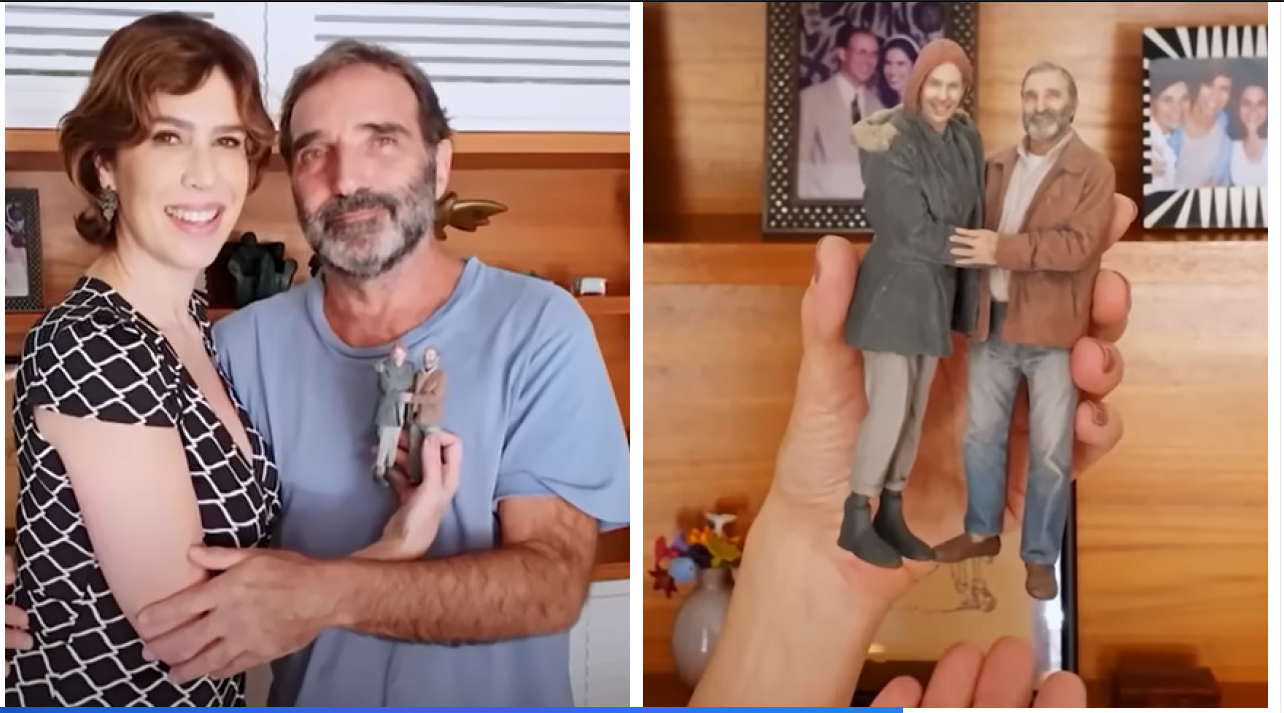 Maria Clara Gueiros, comentou sobre uma viagem que fez com seu companheiro aonde eles foram em um lugar aonde se faziam miniaturas das pessoas usando fotos, a miniatura do casal inclusive é decoração da casa (Foto Reprodução/Youtube)