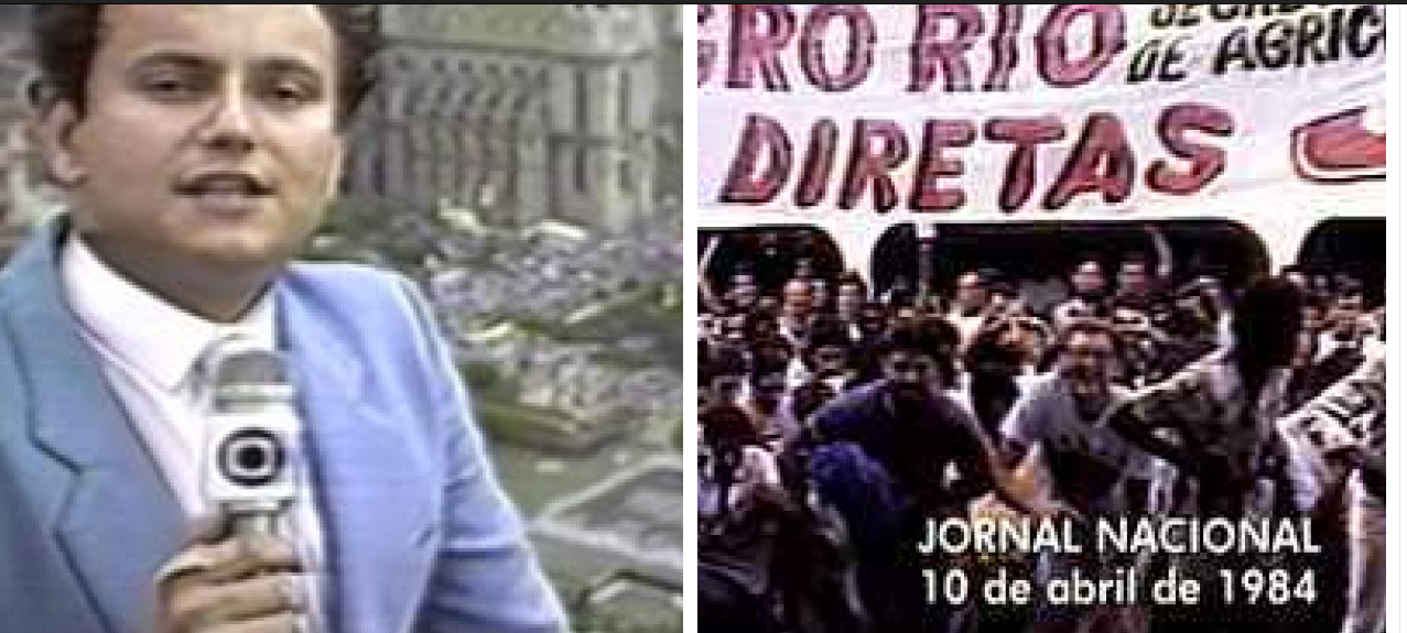 Ernesto Plaglia cobrindo as "Diretas Já" em 1984 (Foto Reprodução/Montagem/ O Tv Foco)