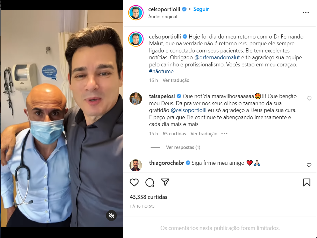 Celso Portiolli compartilhou um vídeo ao lado do seu médico em suas redes sociais (Foto Reprodução/Instagram)