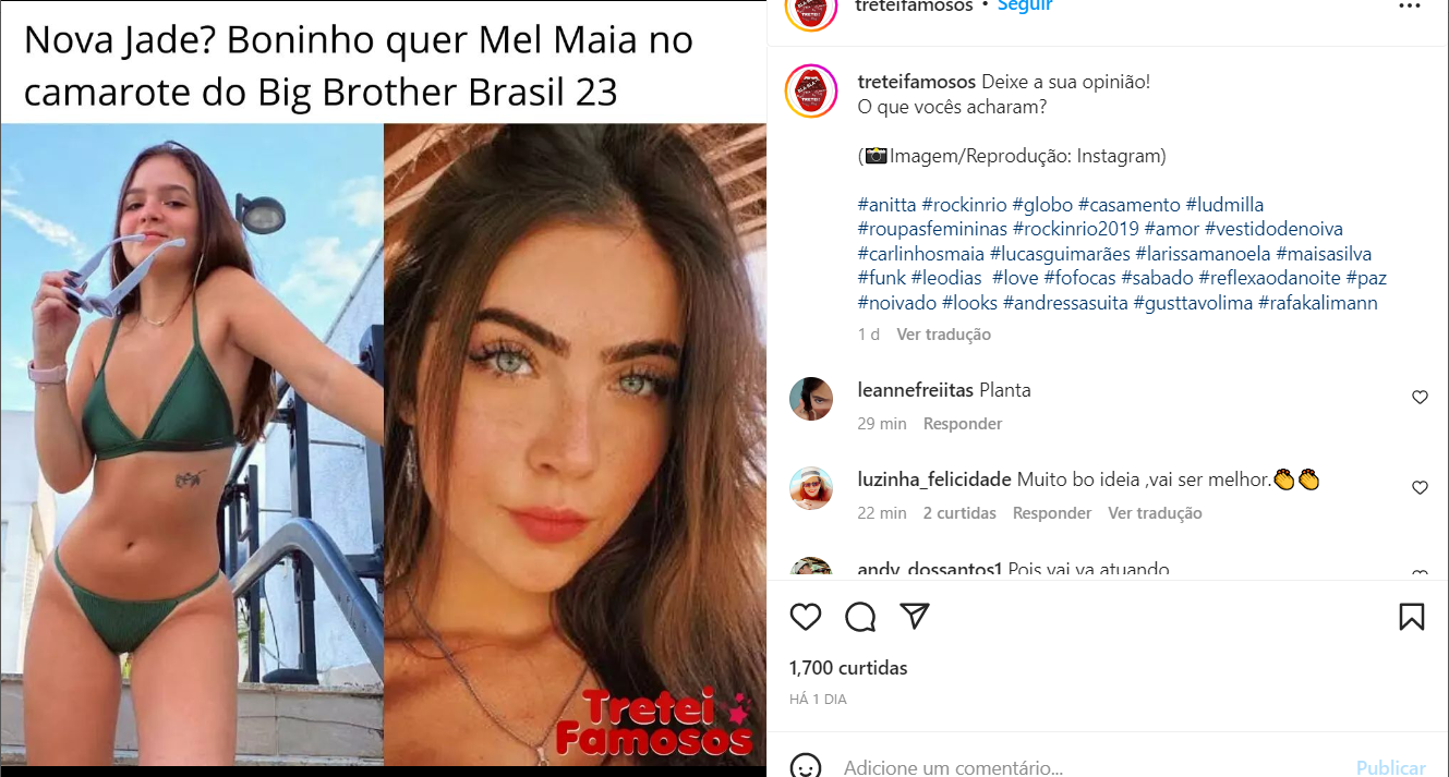 Pagina "tretei famosos" foi quem compartilhou a informação nas redes sociais (Foto Reprodução/Instagram)