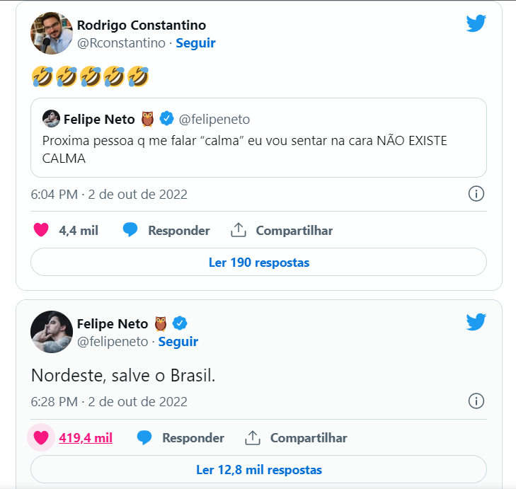 Provocações via Twitter devido a polarização entre Lula e Bolsonaro aumentaram conforme os números apareciam ( Foto Reprodução)