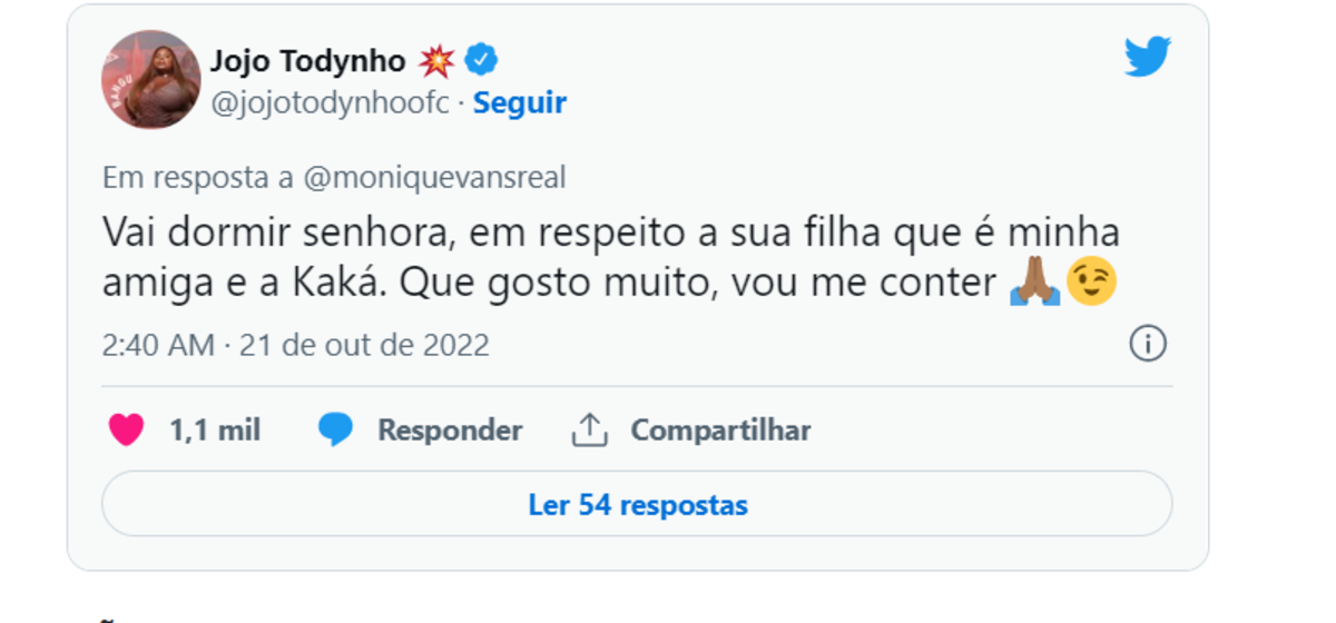 Jojo Todynho rebate Evans no Twitter (Foto Reprodução/Twitter) 