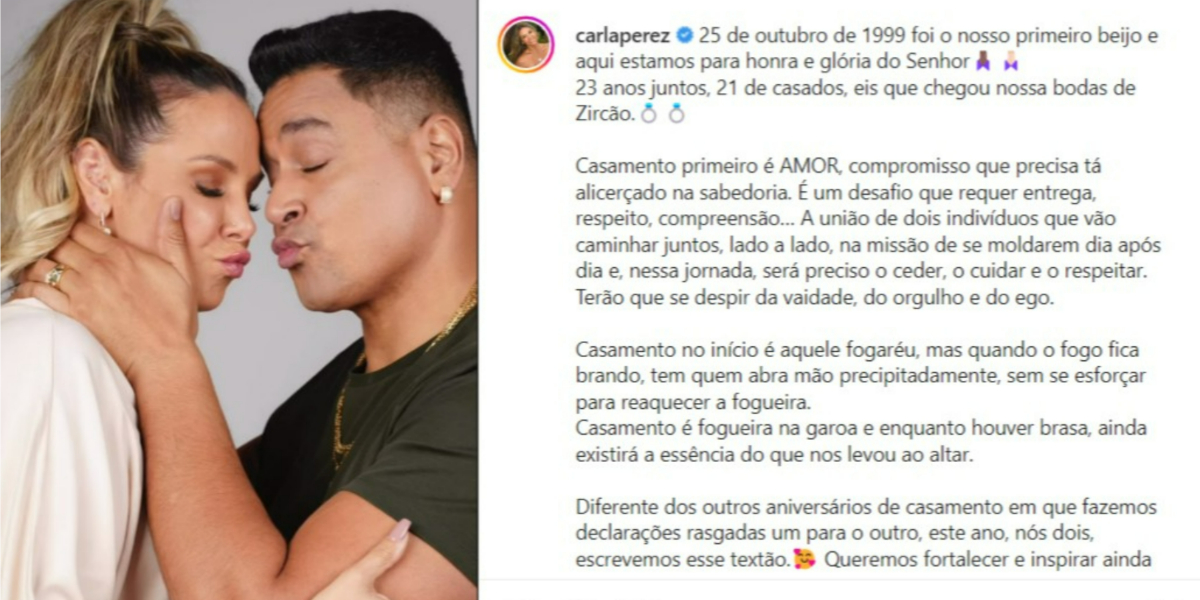 Carla Perez e Xanddy comemoraram 23 anos juntos (Foto: Reprodução/Instagram)