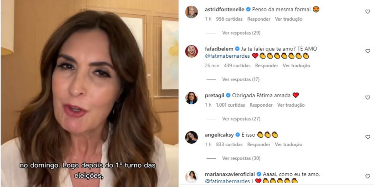 Fátima Bernardes em vídeo apoiando candidatura de Lula (Foto: Reprodução/Instagram)