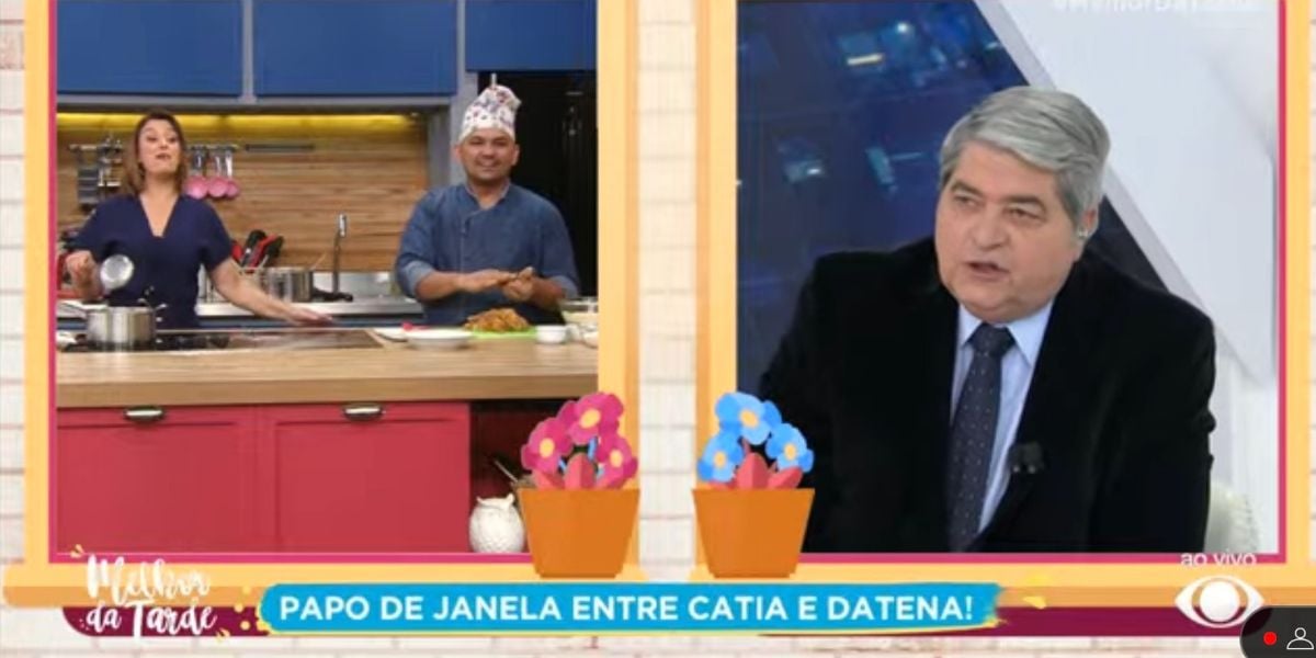 Datena e Catia Fonseca durante o papo de janela