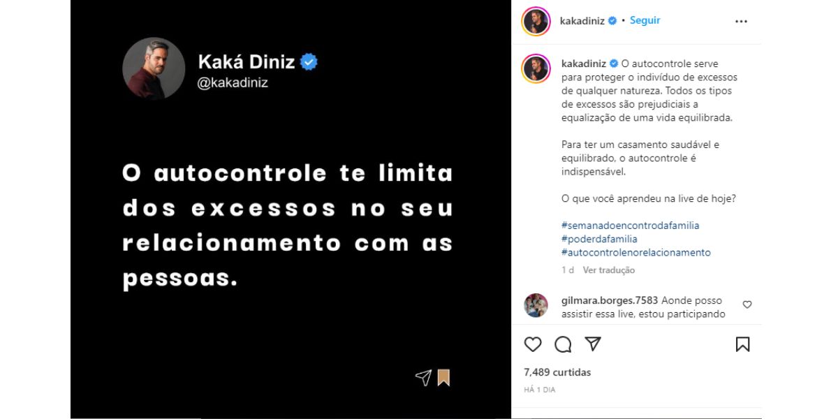 Kaká Diniz fez publicação sobre relacionamentos