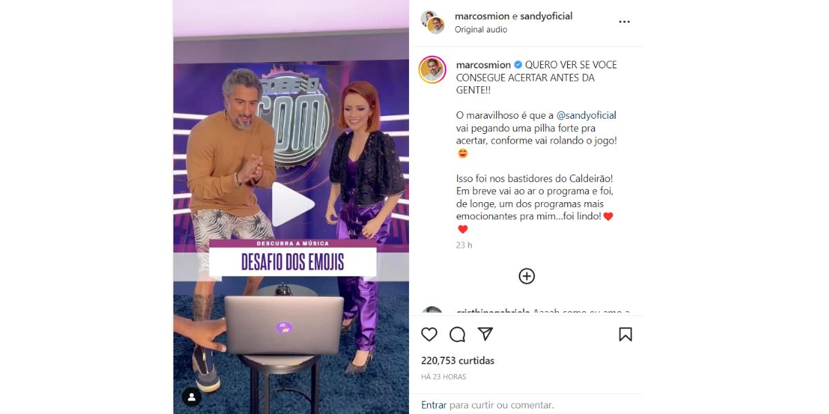 Marcos Mion divulga vídeo com Sandy