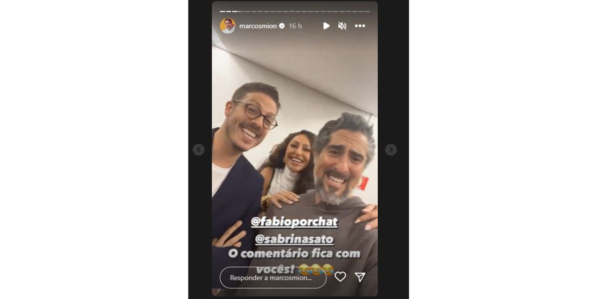 Marcos Mion faz Storie e mostra momento em camarim com Sabrina Sato e Porchat