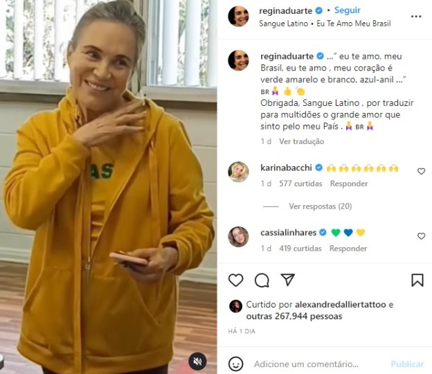 Vídeo de Regina Duarte (Foto: Reprodução/Instagram)