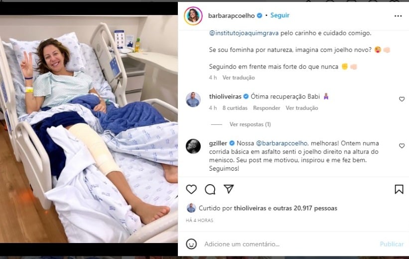 A apresentadora do Esporte Espetacular na Globo, Bárbara Coelho, revelou que precisou passar por cirurgia no joelho (Foto: Reprodução/Instagram)