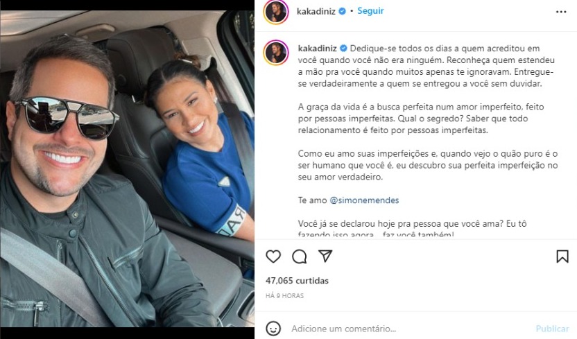 Kaká Diniz se declara para Simone (Foto: Reprodução/Instagram)