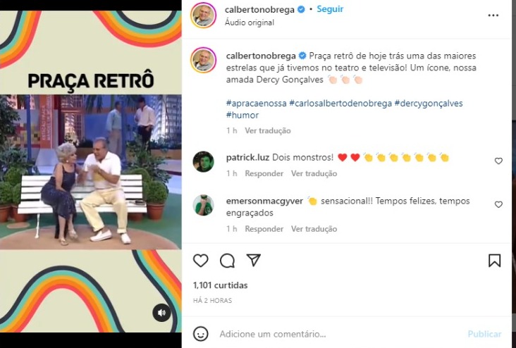 Carlos Alberto de Nóbrega surge ao lado de Dercy Gonçalves na Praça É Nossa (Foto: Reprodução/Instagram)