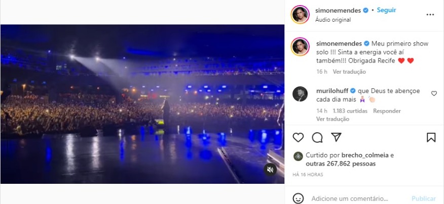 Simone Mendes fez seu primeiro show solo após separação de Simaria (Foto: Reprodução/Instagram)